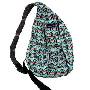 KAVU Rope Sling Bag Blue Orange Chevron Print Crossbody Canvas